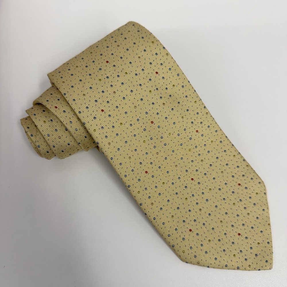 Hermes Men's Tie Yellow Polka Dot Woven Silk France 3.5" (W) x 60.5" (L) euc - Picture 3 of 7
